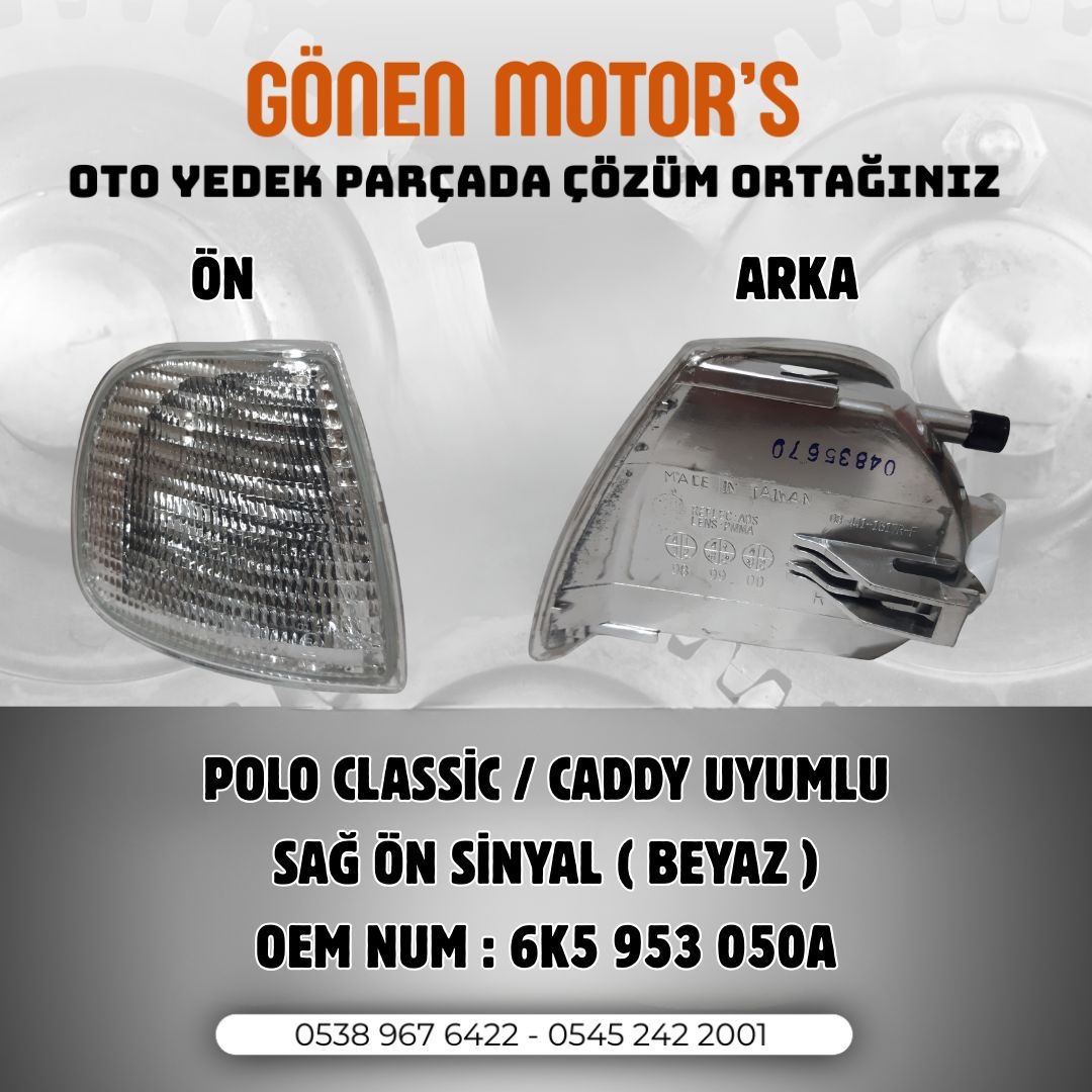 196 - 6K5 953 050 A Polo Classic Sağ Ön Sinyal Beyaz | VW Uyumlu